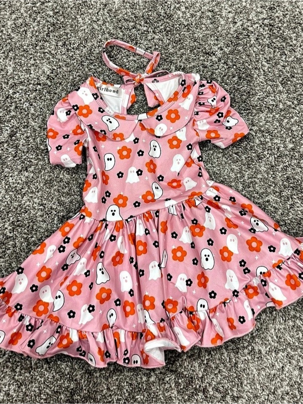 girlhood Ghost Print Twirl Dress Floral Pink